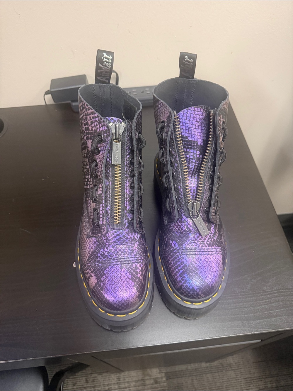 Beautiful purple and black snake skin doc marten boots